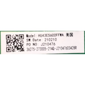 MAIN FUENTE PARA TV HISENSE NUMERO DE PARTE 210210 / TP.MS6683T.PB702 / 273005 / 36275 / J21047603428R / HU43E5600FFWA / MODELO 43H5500G